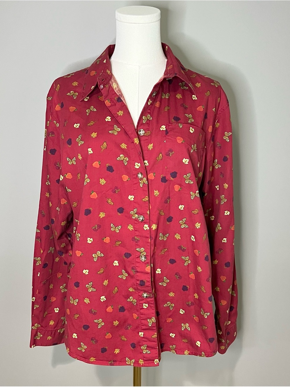 VTG Karen Scott 100% Cotton Fall Button Down Shirt Size L